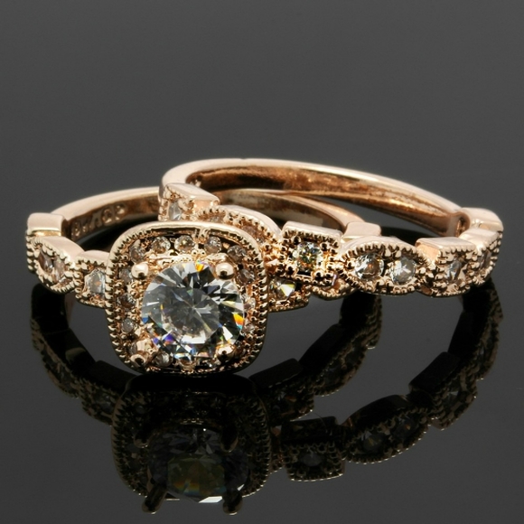 18k GP White Sapphire Set of Two Rings - Picture 7 of 14